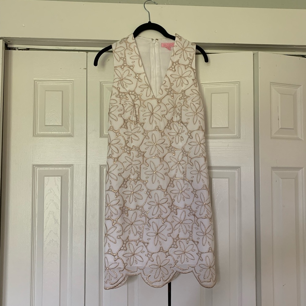 Lilly Pulitzer White and Gold Shift Dress